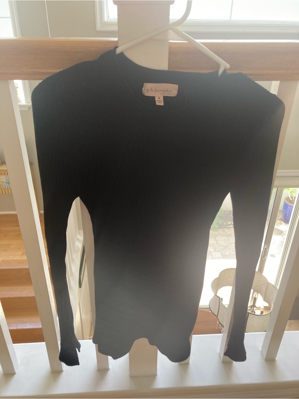 Philosophy Slim Black Ribbed Crewneck Top